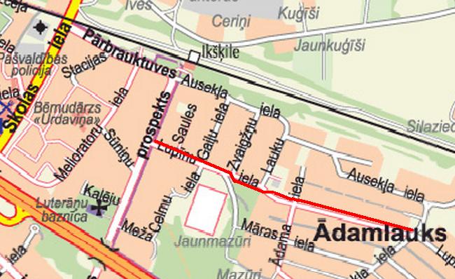 Lupīnu iela gājēju ceļš kartē